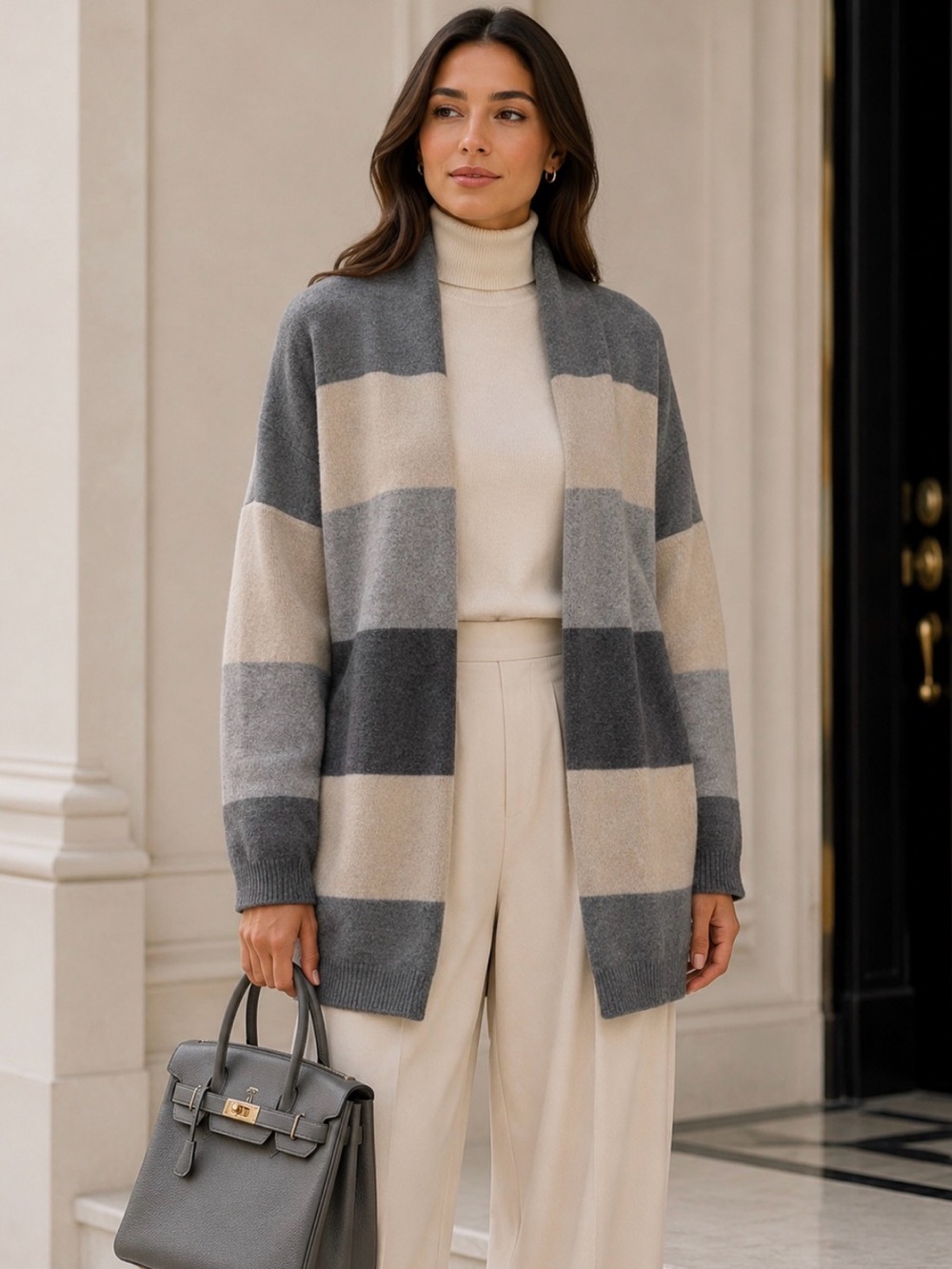Vintage Robert Talbott Wool Cashmere Striped Open Cardigan Sweater Made in Italy